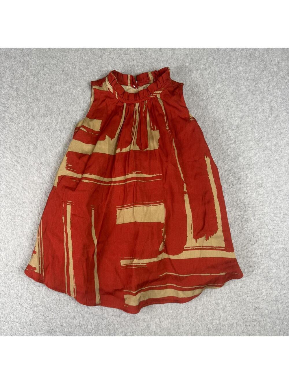 Banana Republic Baby Girls Ruffled Red & Tan Abstract Print Swing Dress 6-12MO